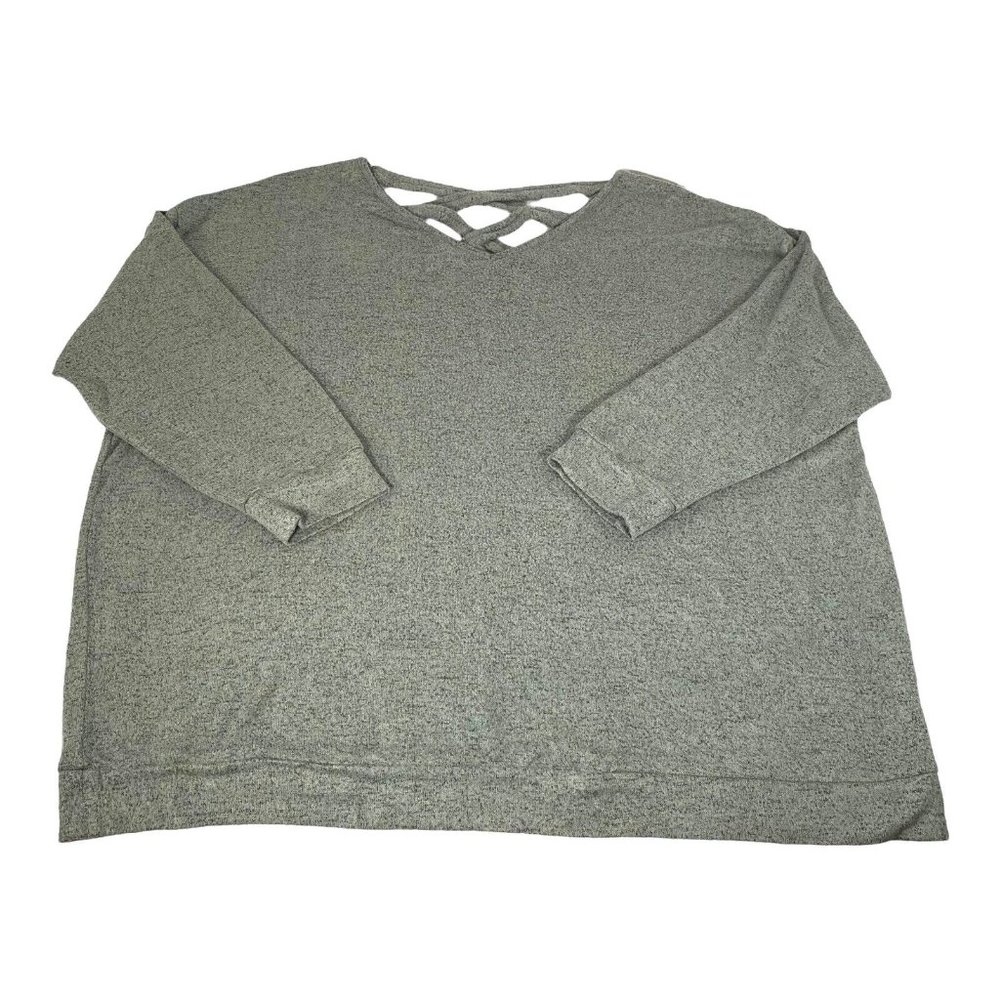 Cupio Womens Sweater Pullover Sage Green Melange V Neck Long Sleeve Relaxed 2X